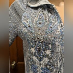 Bedazzled Blue and Gray Zip Up Hoodie by Christopher & Banks Size Medium